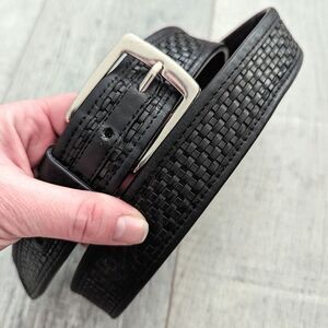 Tommy Bahama Black Brown Leather Belt Braided with Silver Buckle Size 44